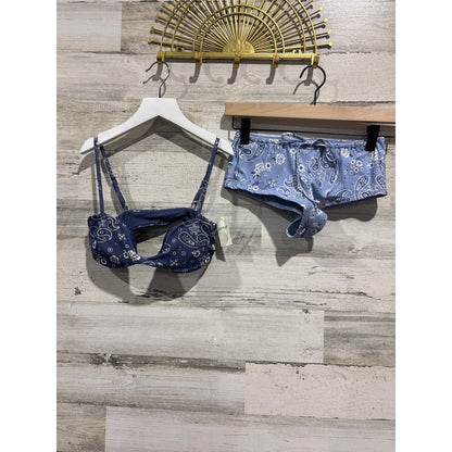 Aerie Bikini Set Women XS Blue Paisley Bandana Print Boho Coastal NWT0