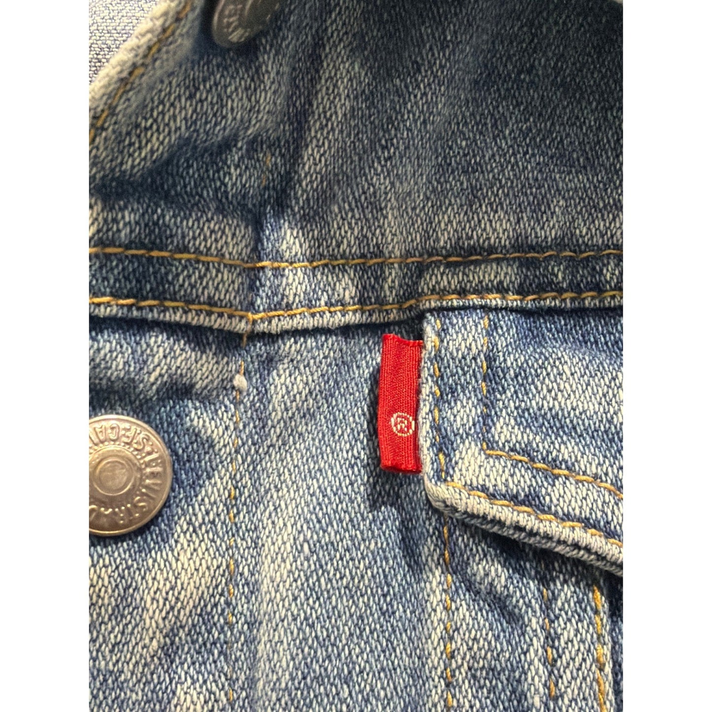 Vintage Y2K Levis 3T Denim Trucker Jacket Haddad Maroon Tag Blank R Only Tab4