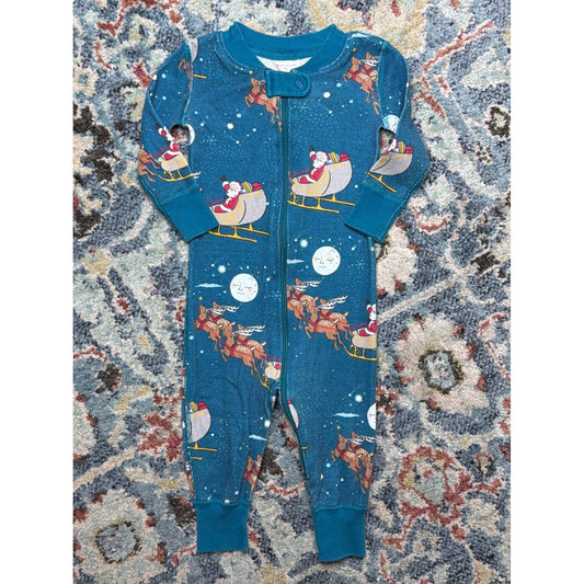 Hanna Andersson Pajamas Boys 3-6M Teal Santa Reindeer Organic Cotton EUC0