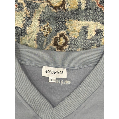 Gold Hinge Cropped Sweatshirt Women Large Blue V-Neck Pullover EUC1