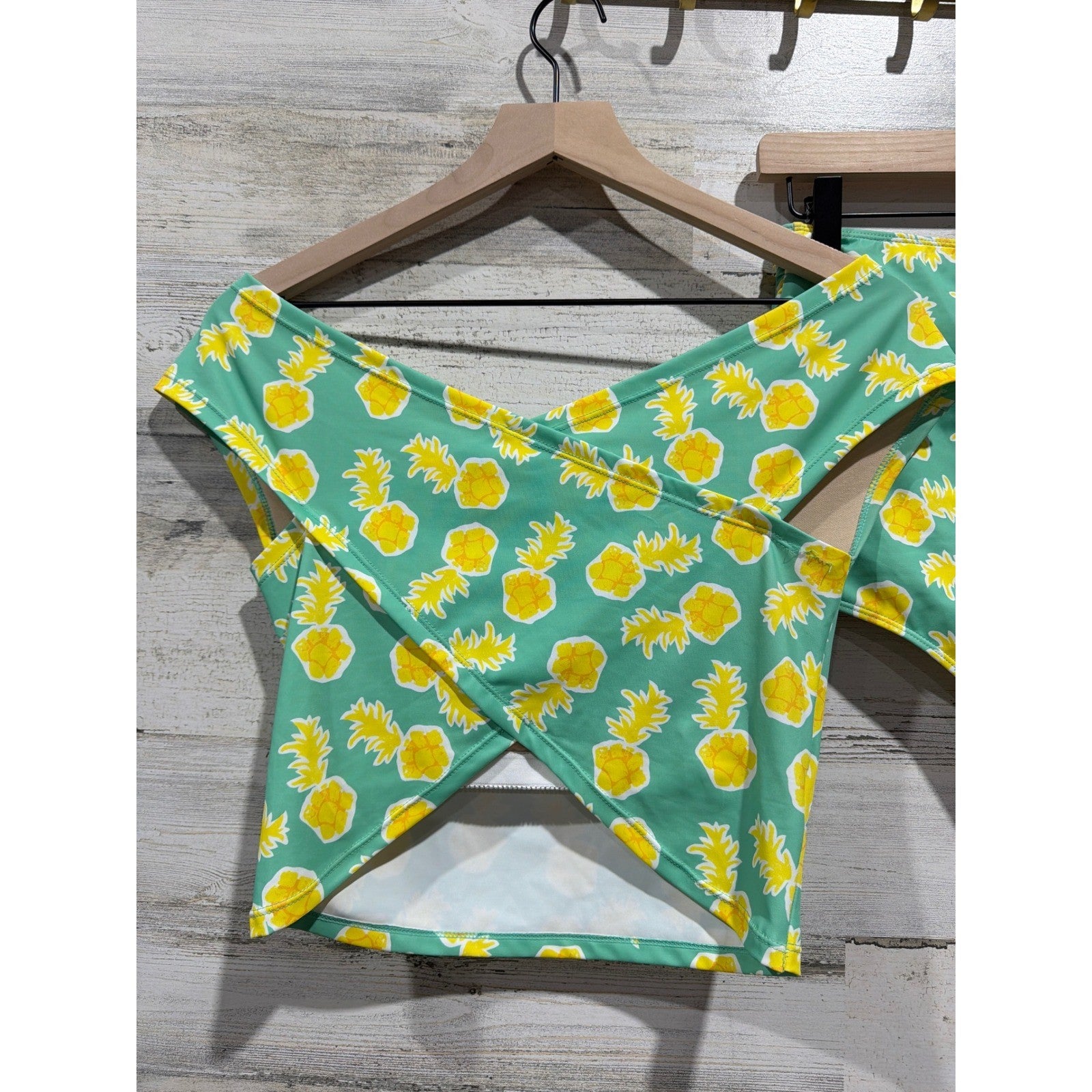 Kortni Jeane Swimsuit Women Medium Green Pineapple High Waist Modest Retro EUC4