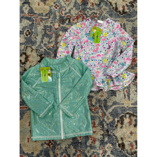 Flap Happy Rash Guard Bundle Girls 18M Mint Sparkle Mermaid UPF 50+ NWT0