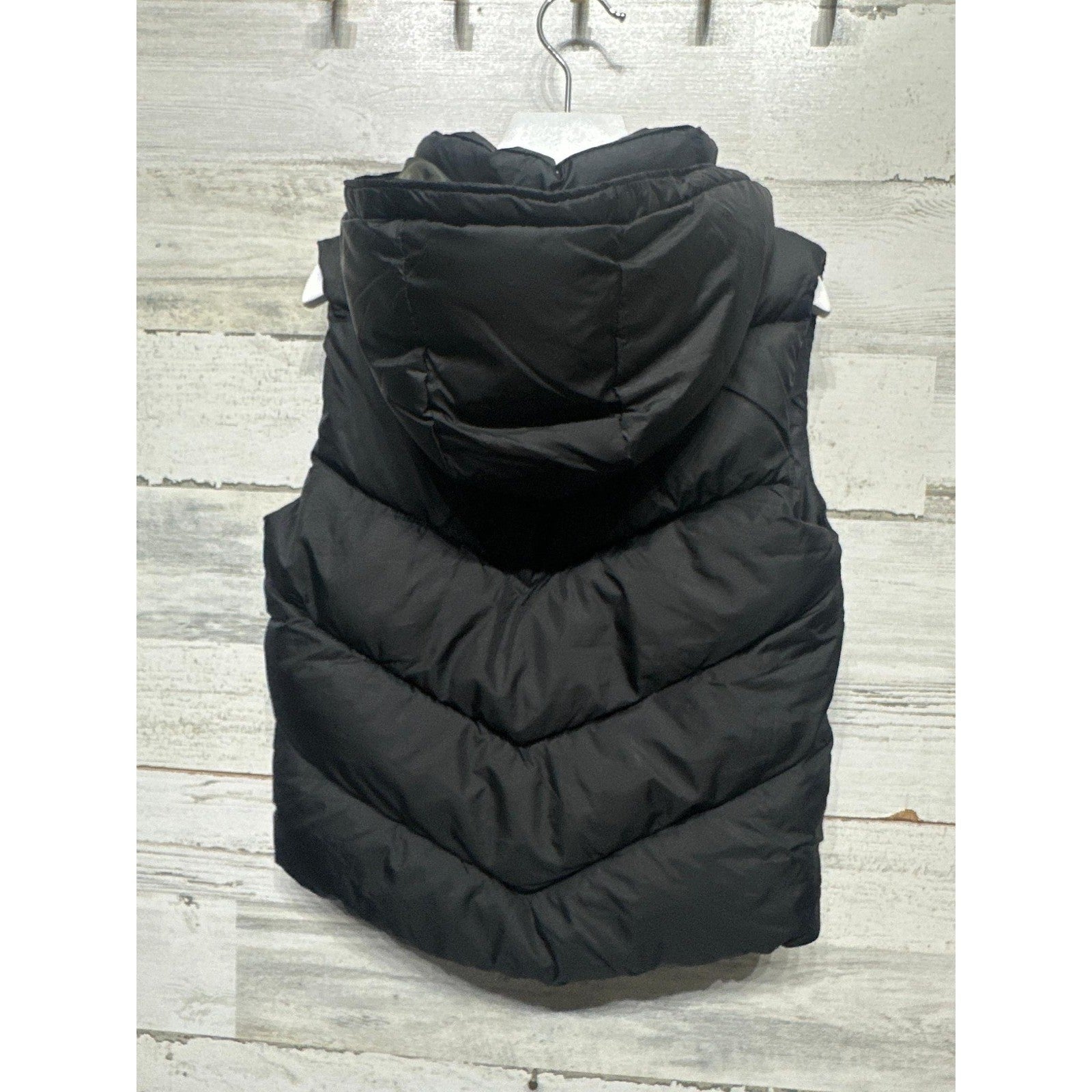 Zara Puffer Vest Kids Size 5 Black Chevron Quilted Hooded EUC3