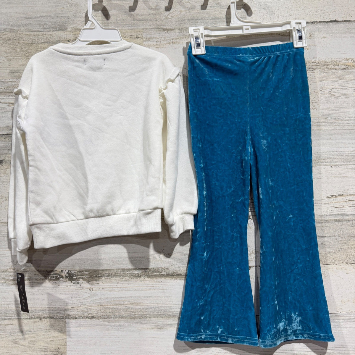 Rachel Zoe Rare Editions Sweatshirt Leggings Set Girls 4T White Teal Velvet8
