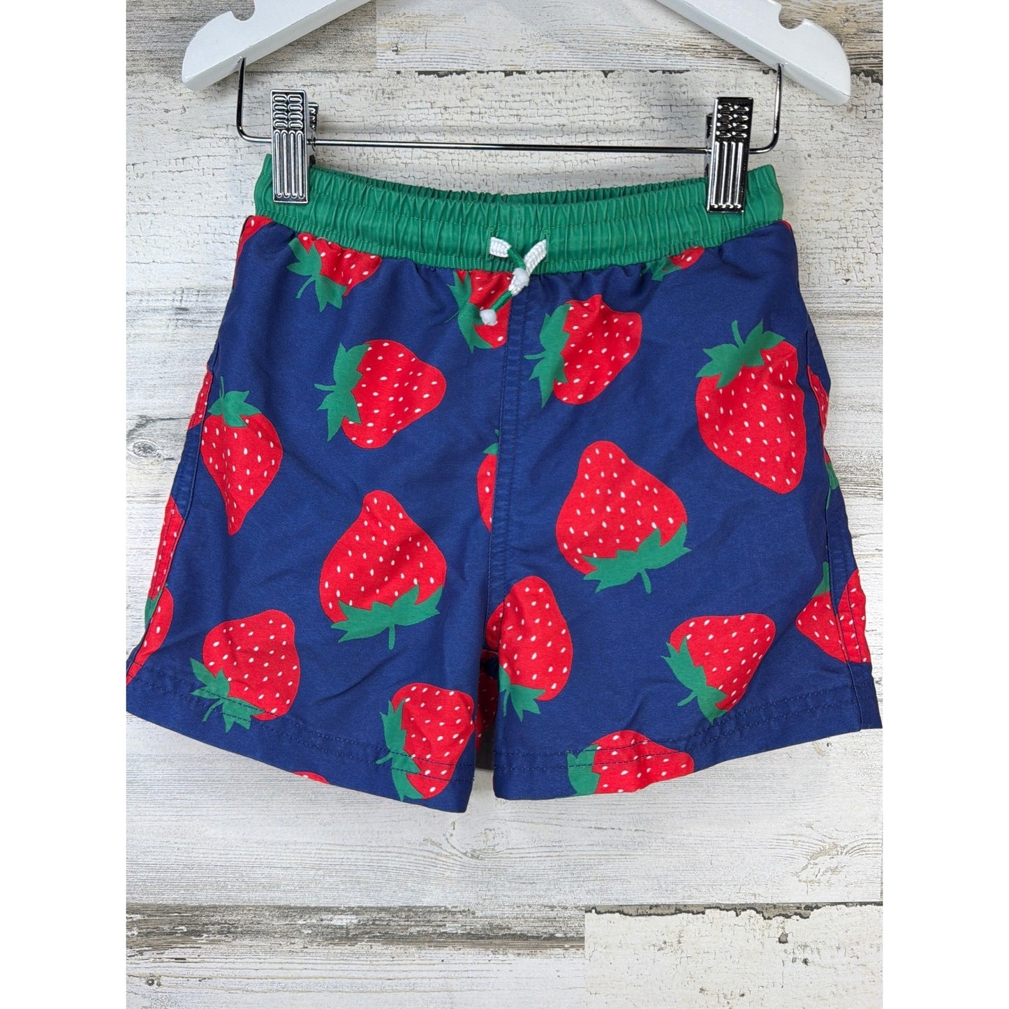 Mini Boden Swim Trunks Boys 3-4Y Blue Strawberry Print Fruit Resort Vacay0