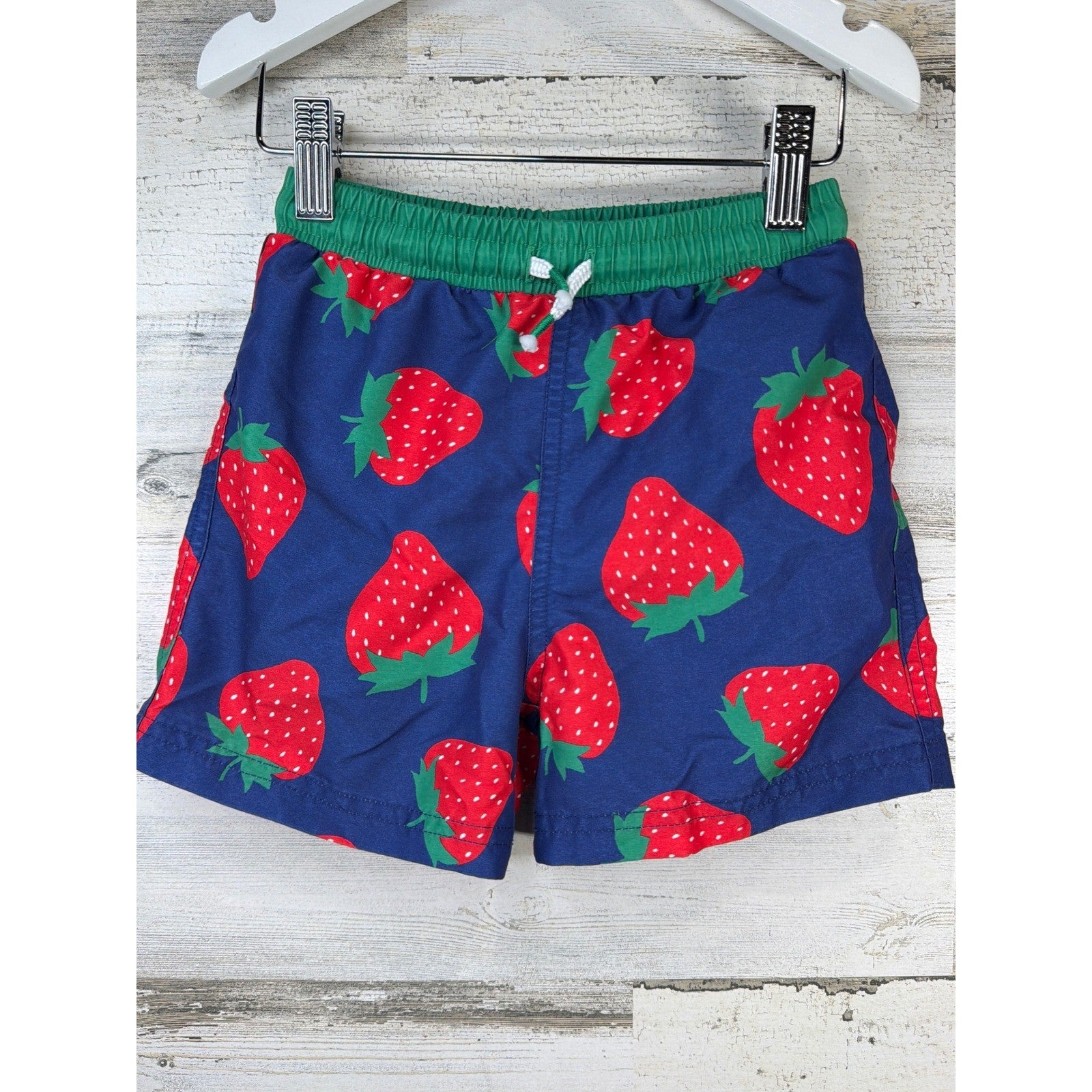 Mini Boden Swim Trunks Boys 3-4Y Blue Strawberry Print Fruit Resort Vacay0