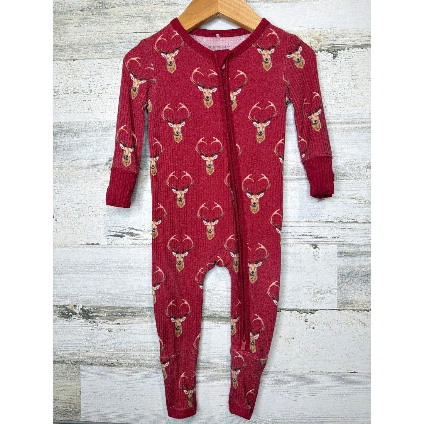 Posh Peanut Convertible Sleeper Boys 6-9M Red Deer Bamboo Rib Woodland GUC0