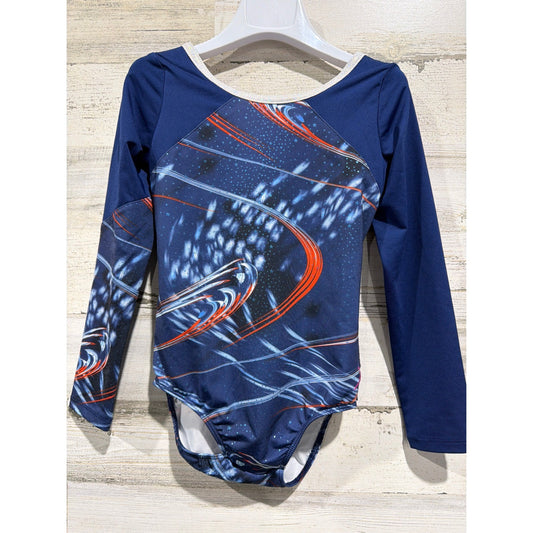 Capezio Future Star Leotard Girls Small Blue Galaxy Print Long Sleeve EUC0