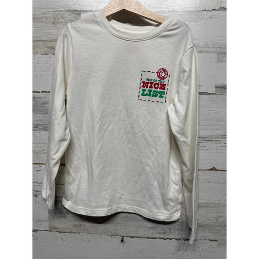 Cat and Jack Long Sleeve T-Shirt Boys 6/7 White Nice List Graphic0