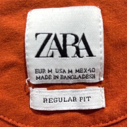 Zara T-Shirt Men Medium Orange Short Sleeve Cotton Basic Minimalist EUC1