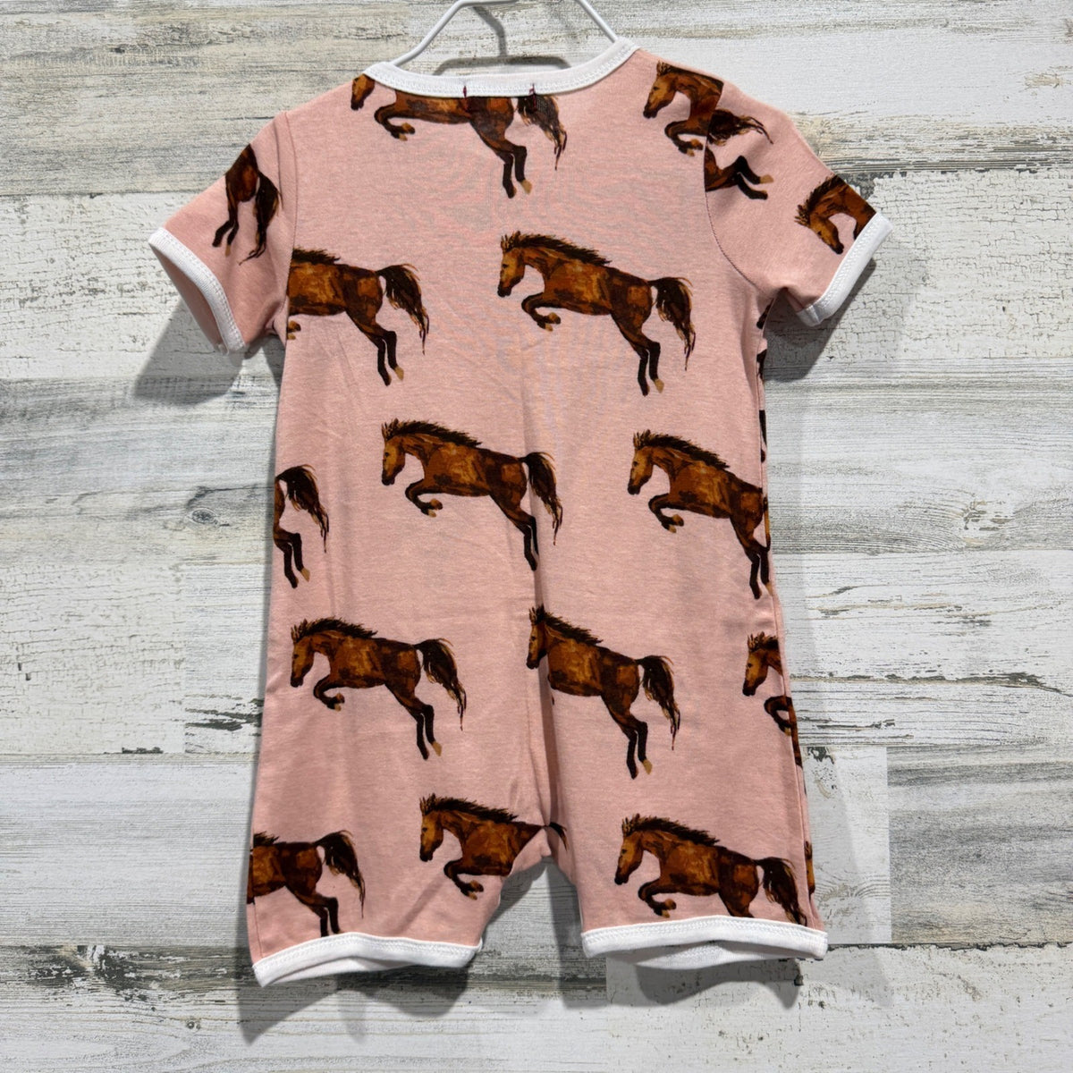 Milkbarn Horse Print Romper 6-12M Pink Organic Cotton Equestrian Western EUC3