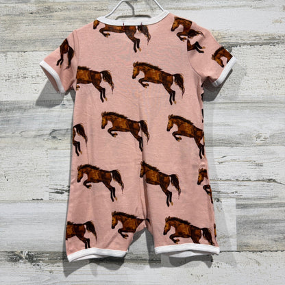 Milkbarn Horse Print Romper 6-12M Pink Organic Cotton Equestrian Western EUC3