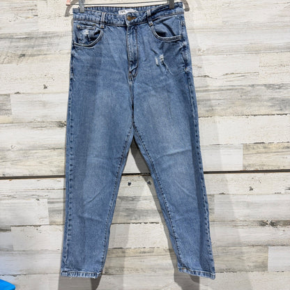 Zara Mom Jeans Women 8 Blue Distressed High Rise Tapered 90s EUC0