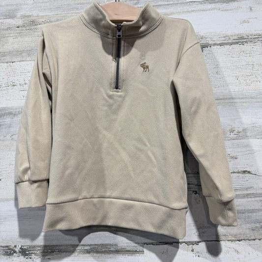 Abercrombie Relaxed Fit Quarter Zip Sweatshirt Kids 5/6 Tan Preppy EUC0