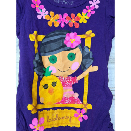 Lalaloopsy Graphic T-Shirt Girls 5 Purple Side Cinch Ruched Kidcore1
