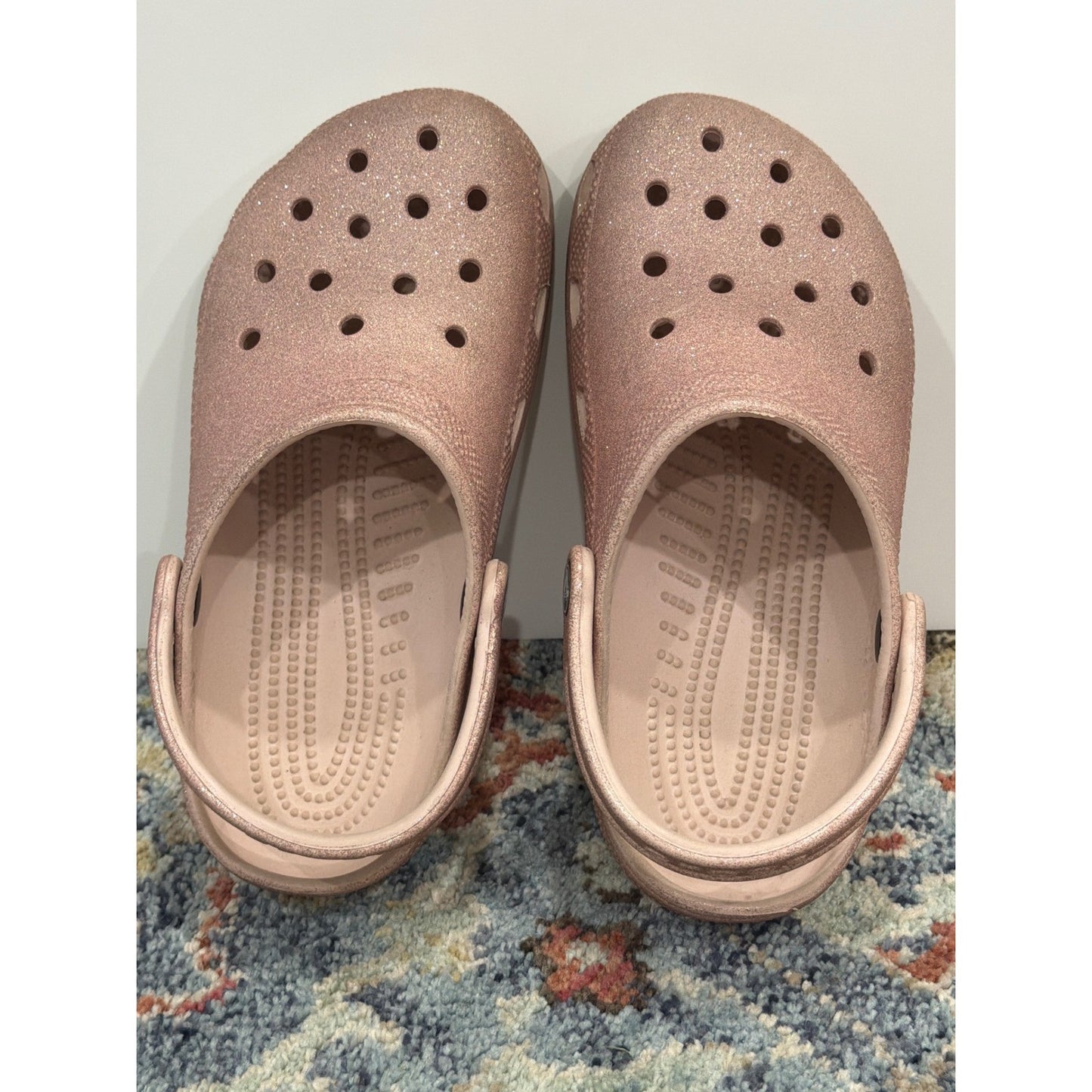 Crocs Classic Clog Girls 4 Rose Gold Glitter Sparkle Comfort5