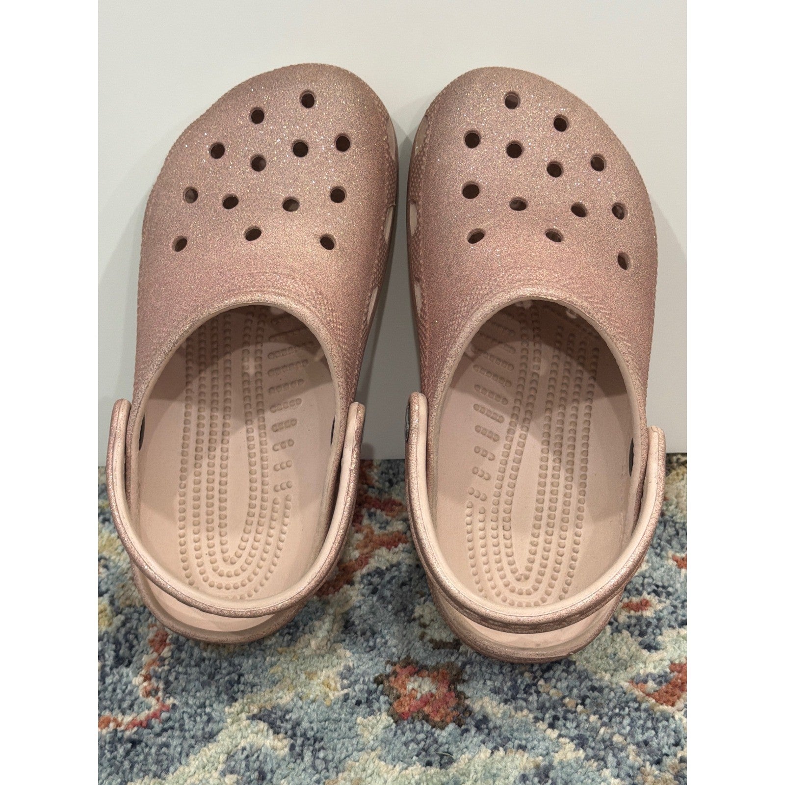 Crocs Classic Clog Girls 4 Rose Gold Glitter Sparkle Comfort5
