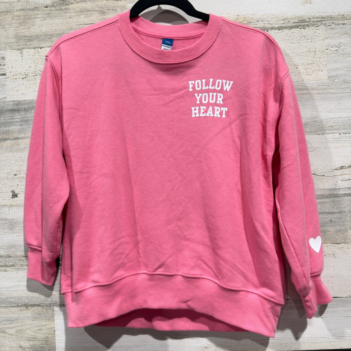 Old Navy Follow Your Heart Sweatshirt Girls L 10-12 Pink Cotton Blend Preppy0