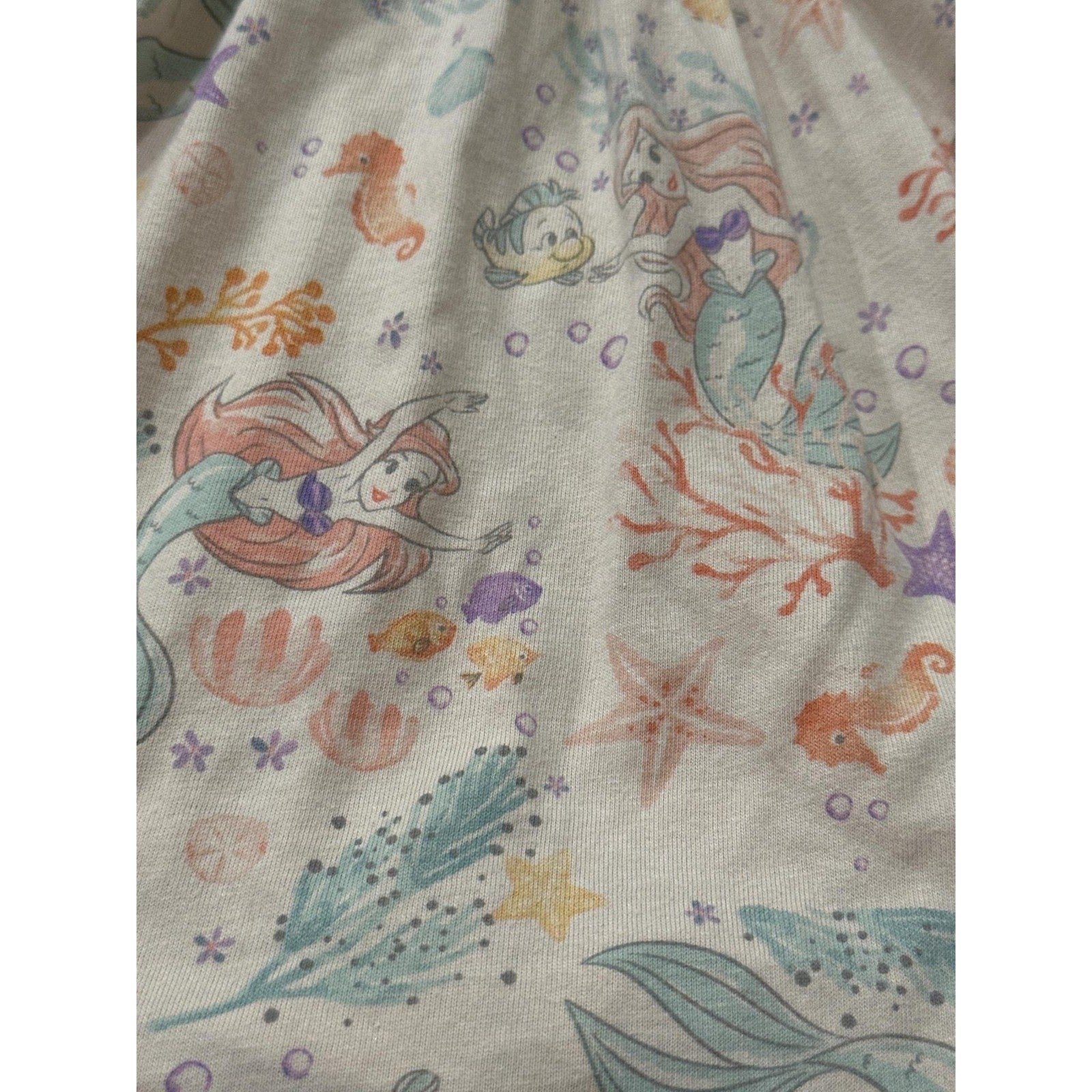 Disney Ariel Little Mermaid Dress Girls 18M Cream Pastel Smocked Ruffle EUC1
