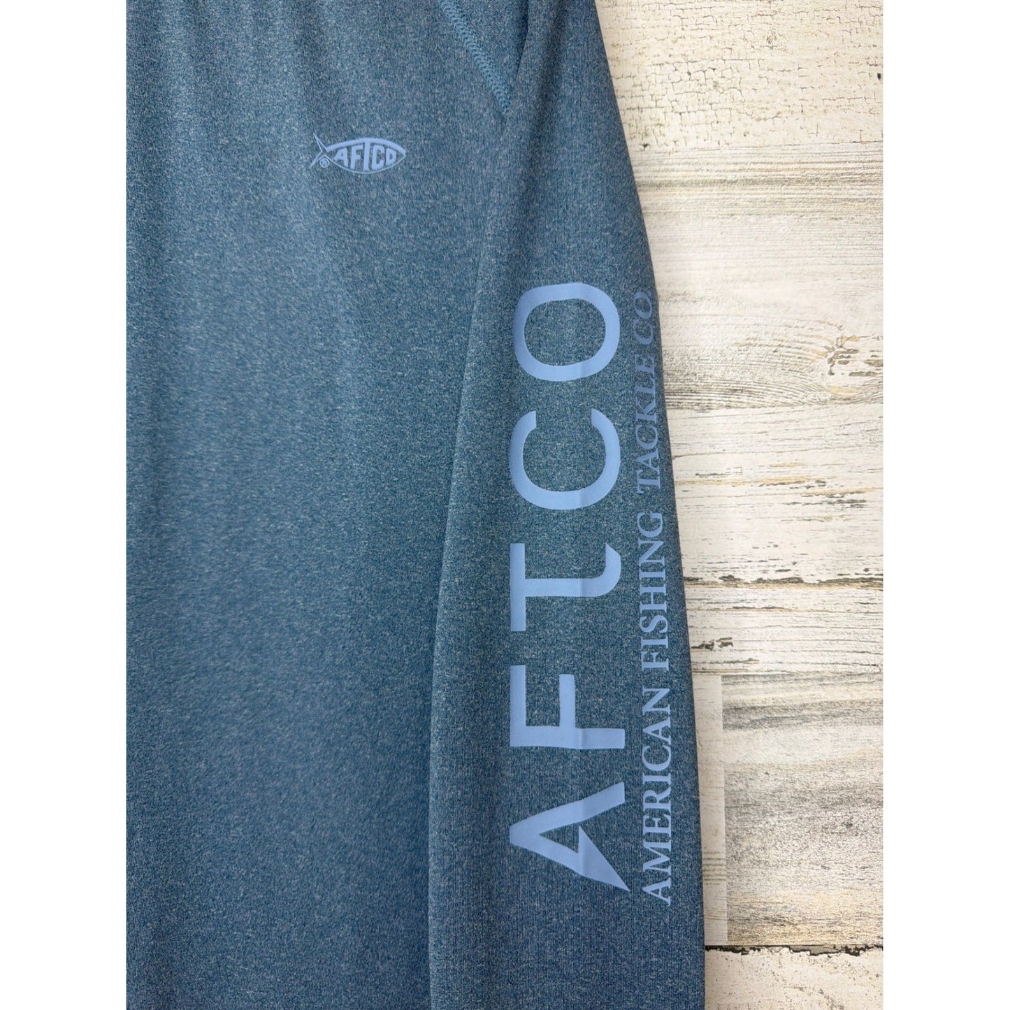 AFTCO AFTECH Shirt Kids Youth Small Blue Heathered LS Performance Fishing EUC1