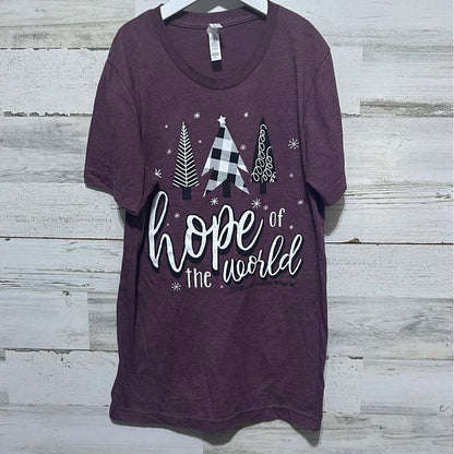 Bella Canvas Graphic Tee Women Small Plum Hope of the World Christmas Tree EUC0
