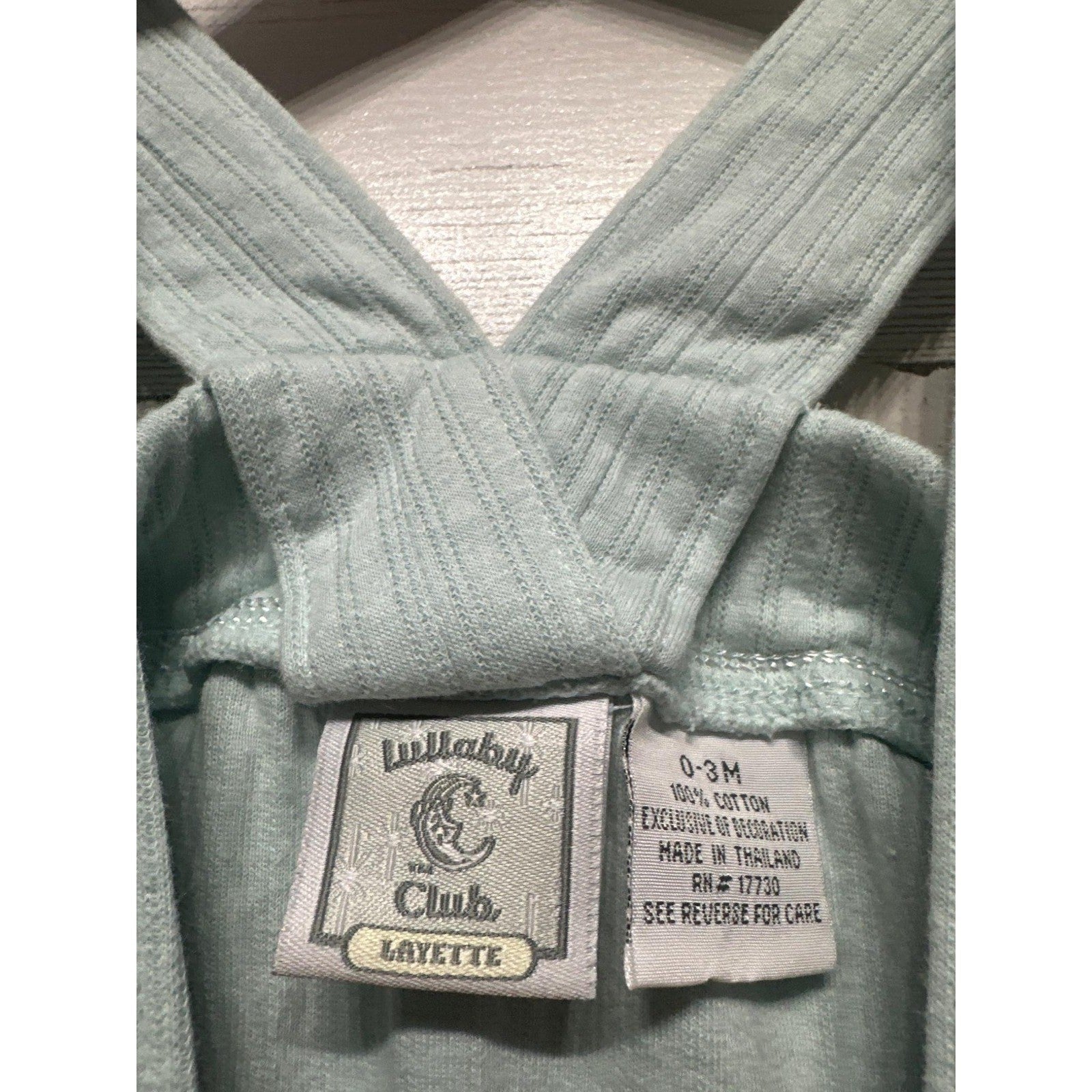 Lullaby Club Romper Boys 0-3M Seafoam Green Ribbed Knit Overalls EUC2