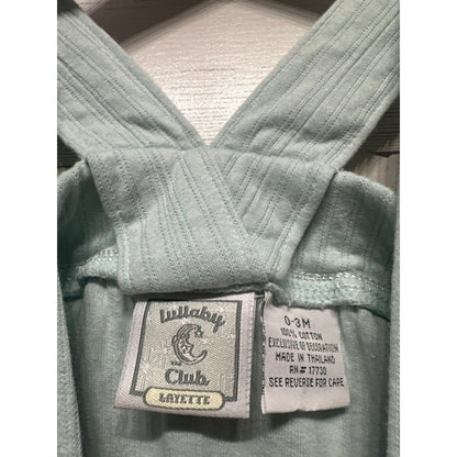 Lullaby Club Romper Boys 0-3M Seafoam Green Ribbed Knit Overalls EUC2