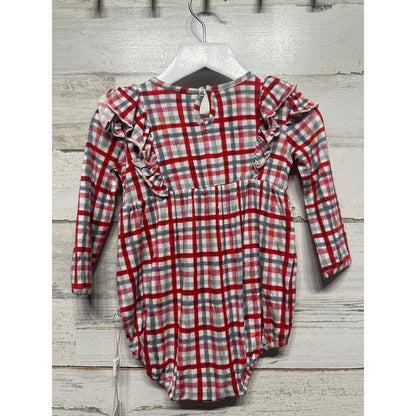 Birdie Bean Romper Girls 6-12M Red Plaid Ruffle Bamboo Viscose NWT2