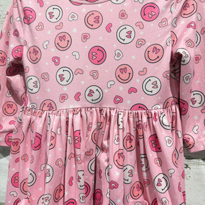 Mila & Rose Dress Girls 5-6 Pink Smiley Face Heart Girly Twirl EUC1