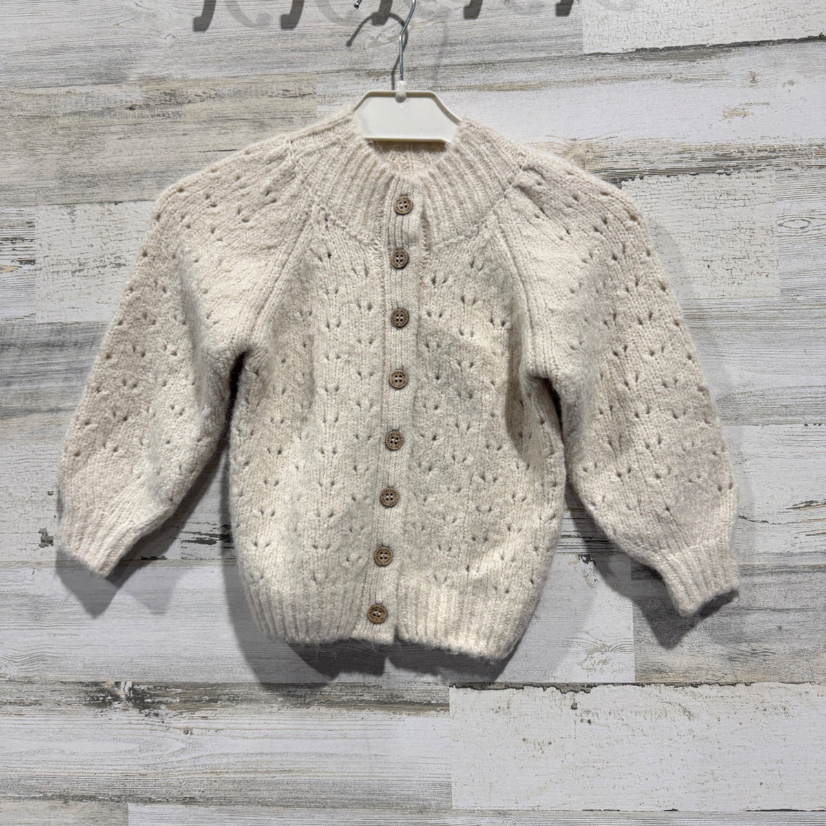 Rylee + Cru Pointelle Knit Cardigan Girls 2-3Y Ivory Wool Blend Boho EUC0