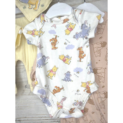 Disney Old Navy Winnie the Pooh Baby Bundle NB 0-3M Yellow Tan Ribbed EUC3