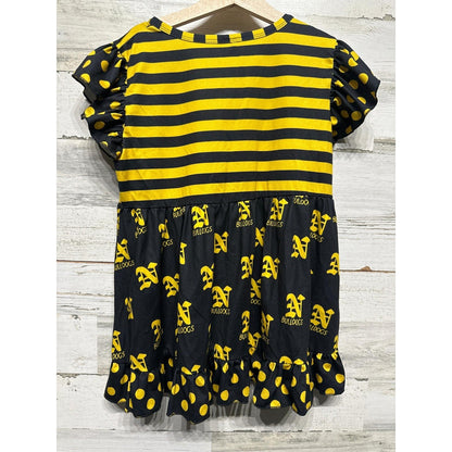 Boutique Bulldogs Tunic Top Girls 10/12 Black Yellow Stripe Polka Dot EUC3