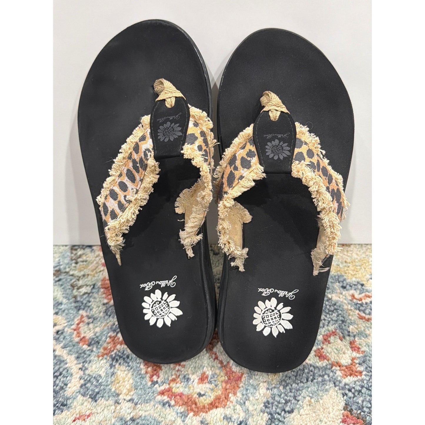 Yellow Box Flip Flop Sandals Women 7.5 Leopard Frayed Mellow Mat2