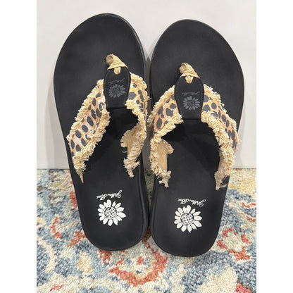 Yellow Box Flip Flop Sandals Women 7.5 Leopard Frayed Mellow Mat2