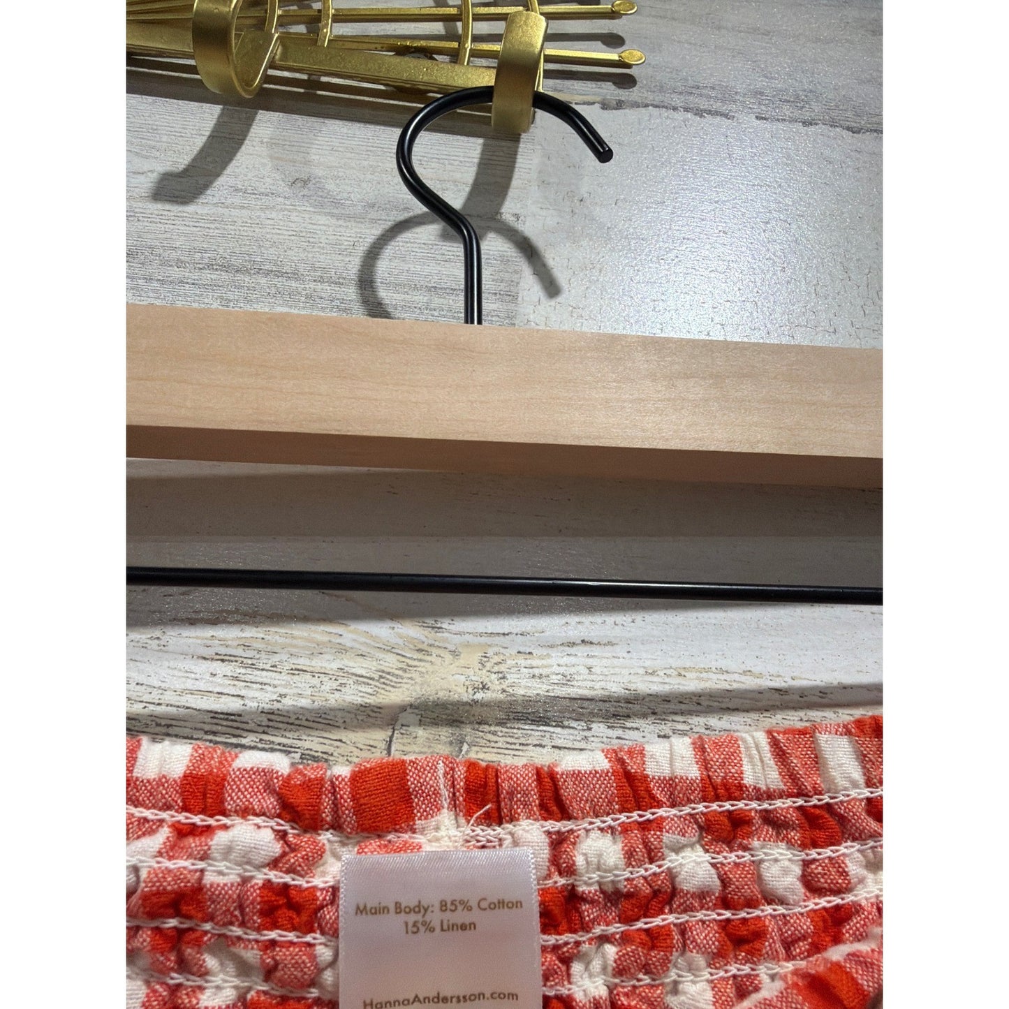 Hanna Andersson Linen Set Girls 12 Red Gingham Check Two Piece *Flawed6