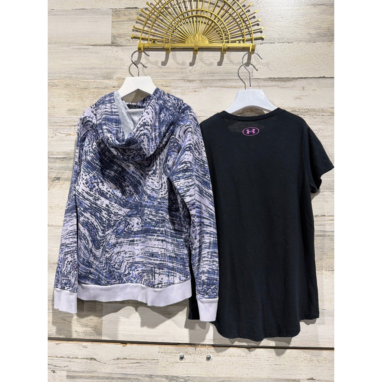 Under Armour Hoodie T-Shirt Set Girls Youth Medium Purple Black Marble5