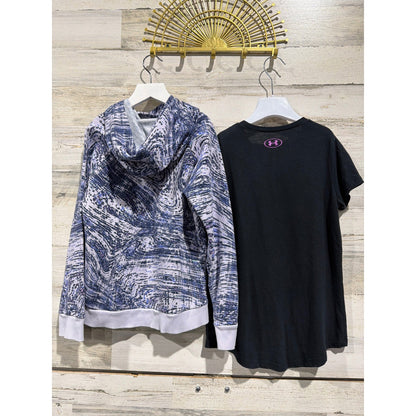 Under Armour Hoodie T-Shirt Set Girls Youth Medium Purple Black Marble5