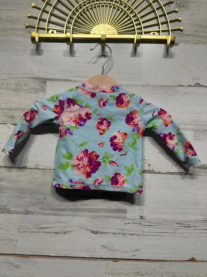 Ruffle Butts Rash Guard Girls 3-6m Floral Long Sleeve Zip Swim Top EUC1