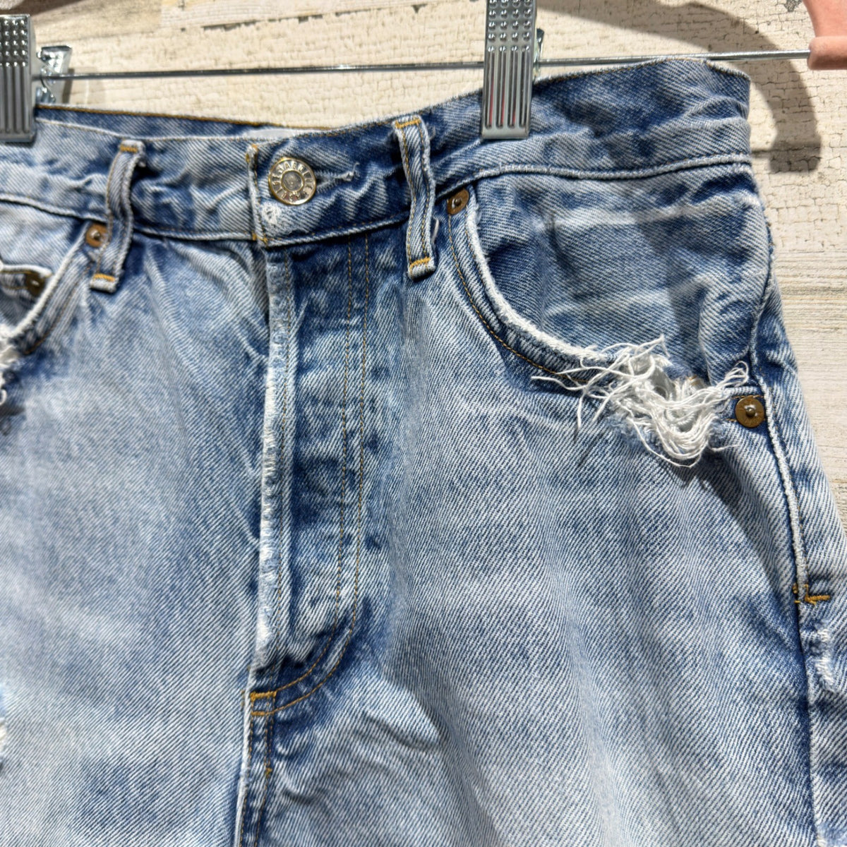 AGOLDE Parker Shorts Women 27 Blue Distressed High Rise Cut Off Denim EUC1