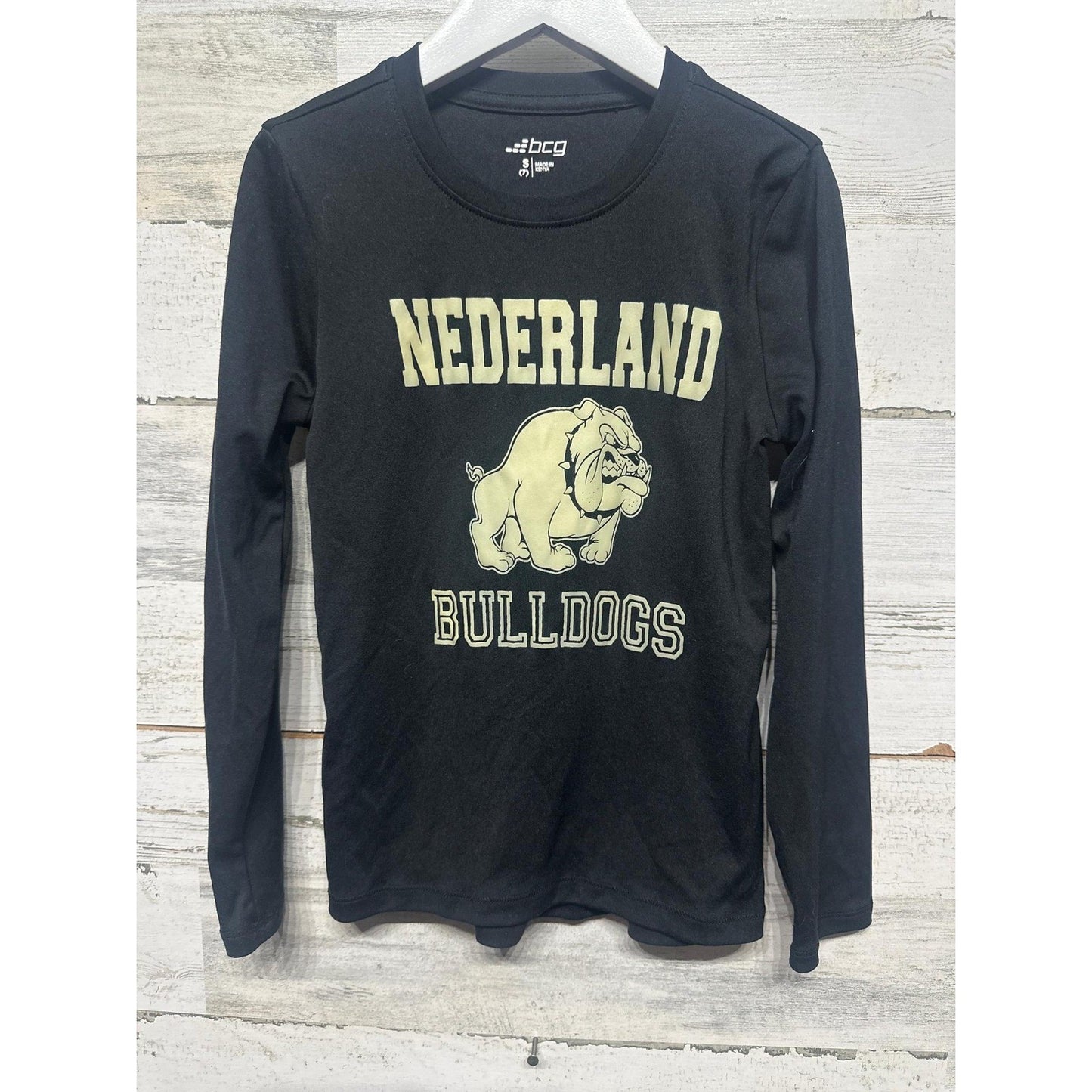 BCG Long Sleeve Shirt Boys 7 Black Nederland Bulldogs Graphic EUC0