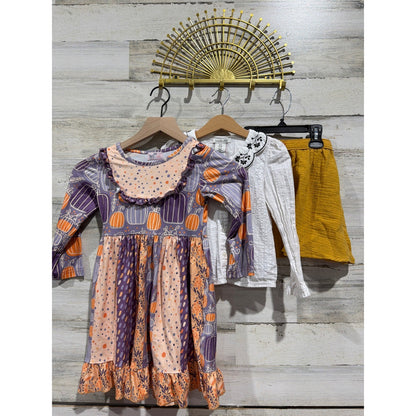Pete & Lucy Rachel Zoe Girls 4T Pumpkin Dress Shirt Skirt Fall Bundle EUC0