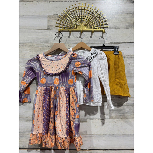 Pete & Lucy Rachel Zoe Girls 4T Pumpkin Dress Shirt Skirt Fall Bundle EUC0