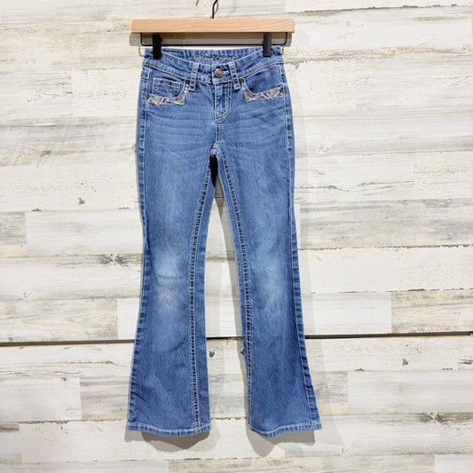 Wired Heart Bootcut Jeans Girls 7 Blue Cotton Spandex Western Flawed*0