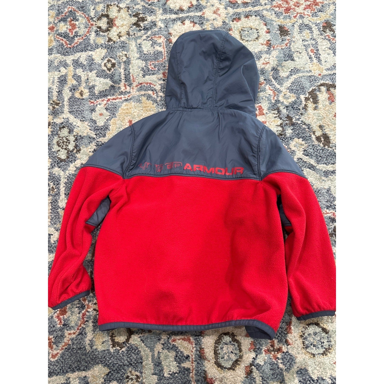 Under Armour Hooded Fleece Jacket Toddler 3T Red Grey Colorblock *Flawed5