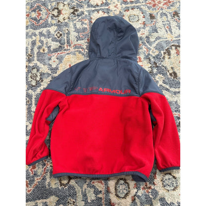 Under Armour Hooded Fleece Jacket Toddler 3T Red Grey Colorblock *Flawed5