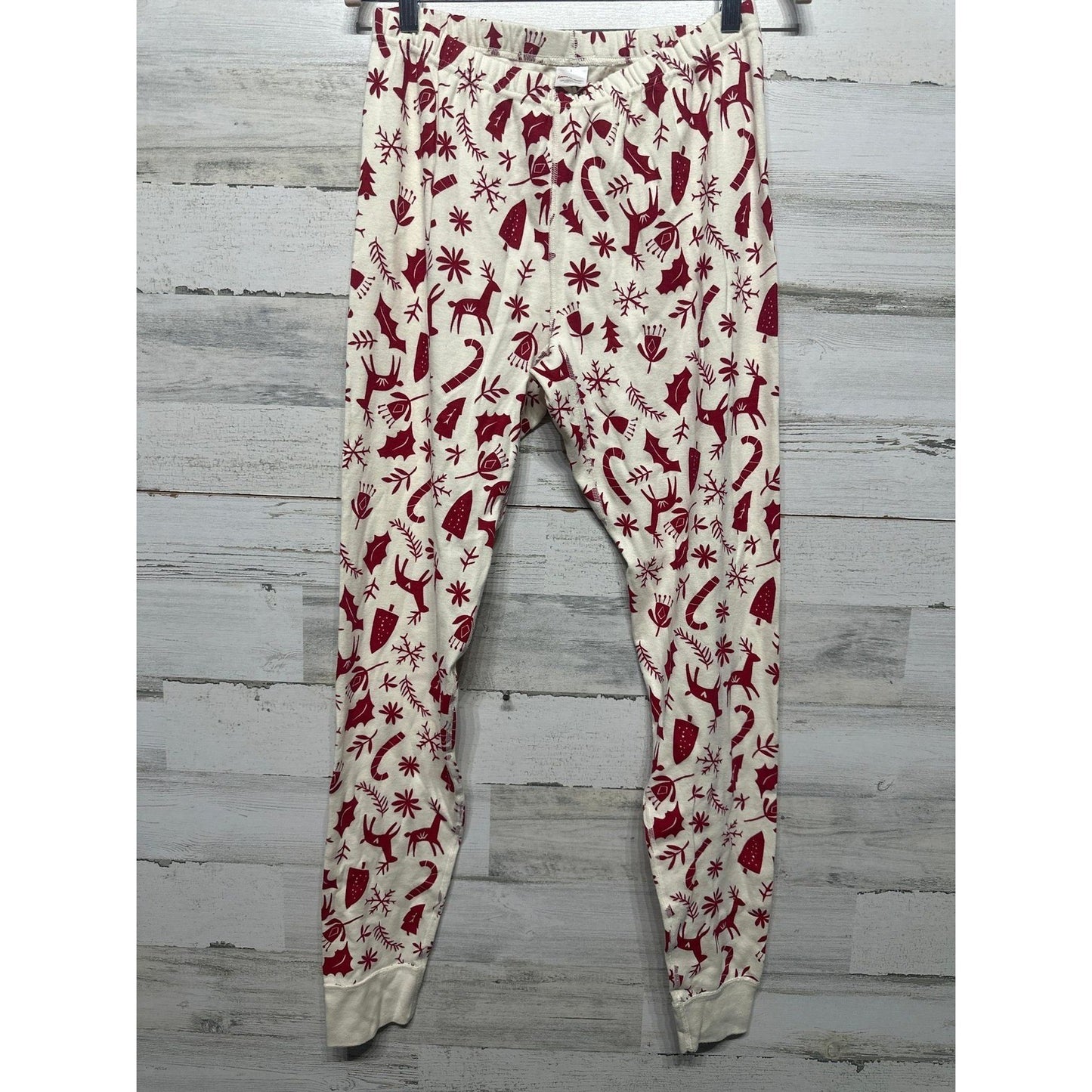 Hanna Andersson Pajama Set Womens Large White Red Holiday Reindeer Organic EUC4