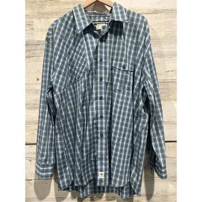 Onward Reserve Button Down Men XXL Blue Green Plaid Gingham Preppy EUC0