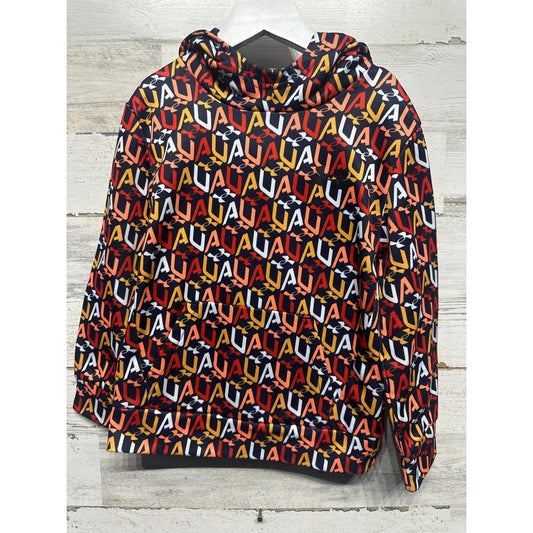 Under Armour Hoodie Boys 5 Navy Orange All Over Logo Print Pullover EUC0