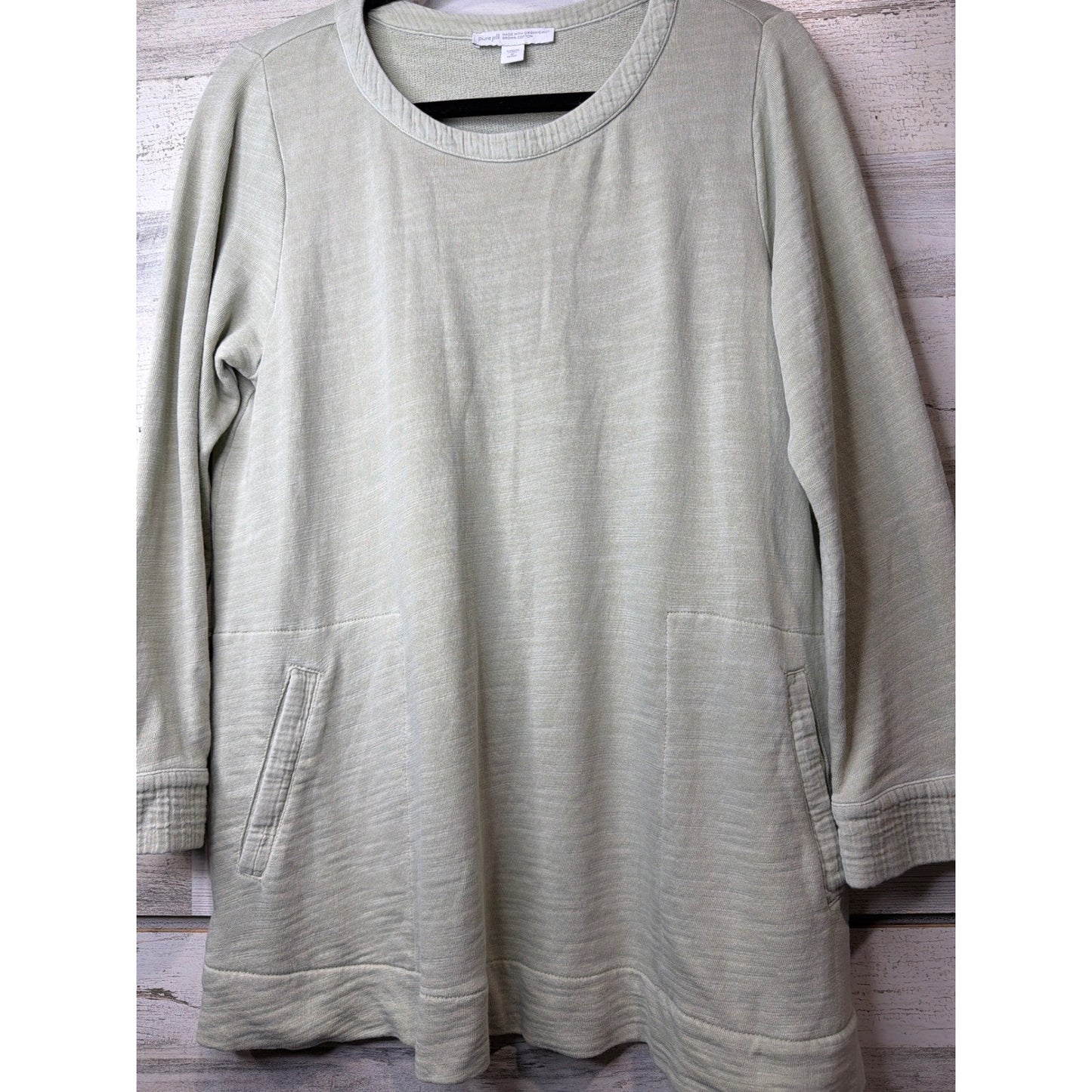 J. Jill Tunic Women Medium Petite Sage Green Organic Cotton Pockets EUC2