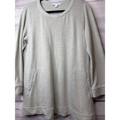 J. Jill Tunic Women Medium Petite Sage Green Organic Cotton Pockets EUC2